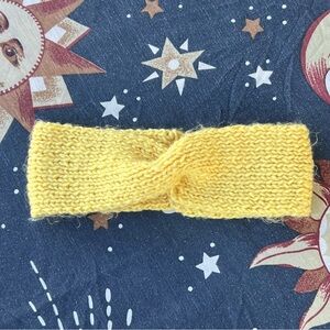Knit Twist Wool Headband Handmade Yellow Knit Winter Headwear Women’s Small